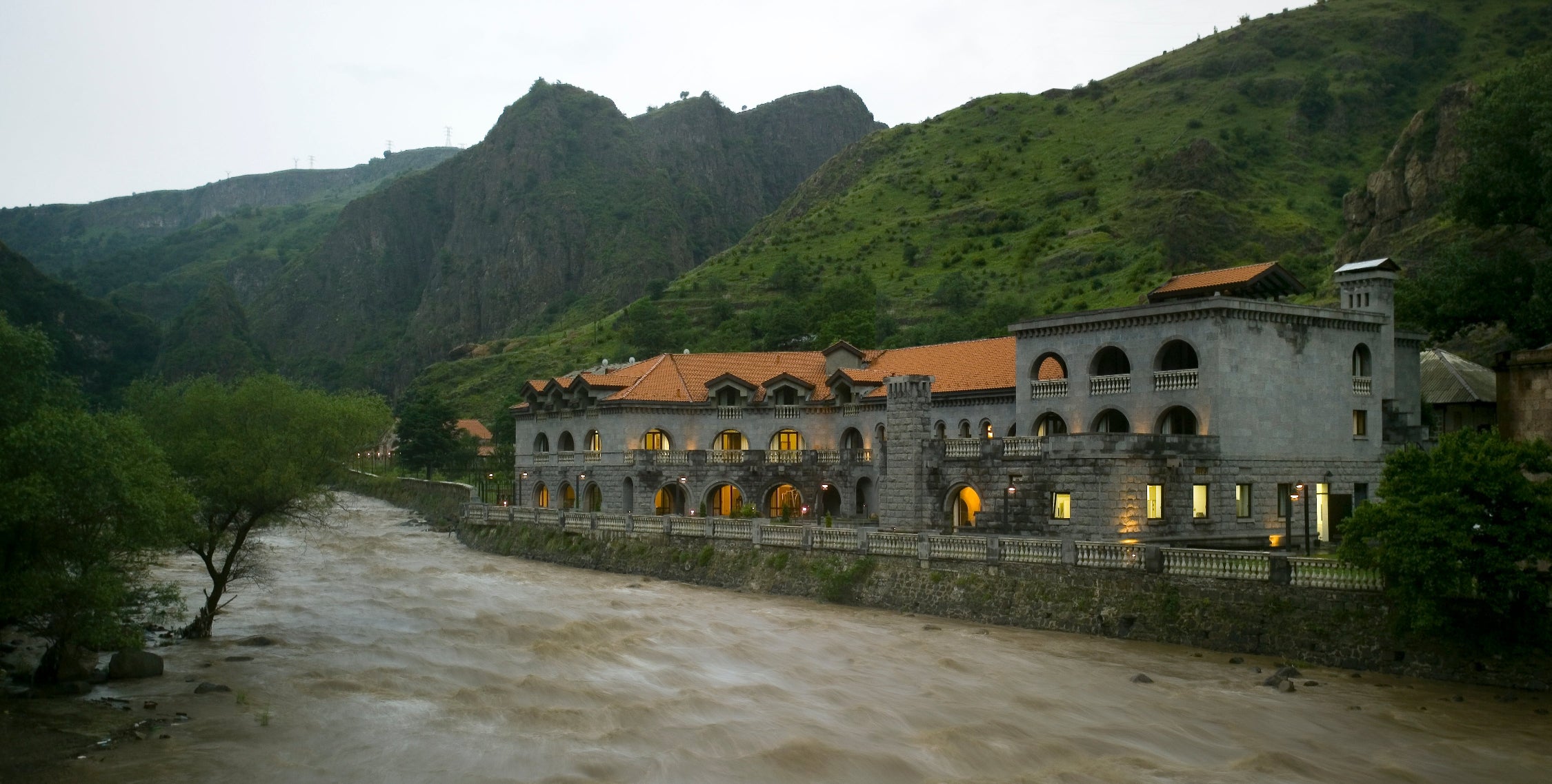 A heritage hotel next to the river.