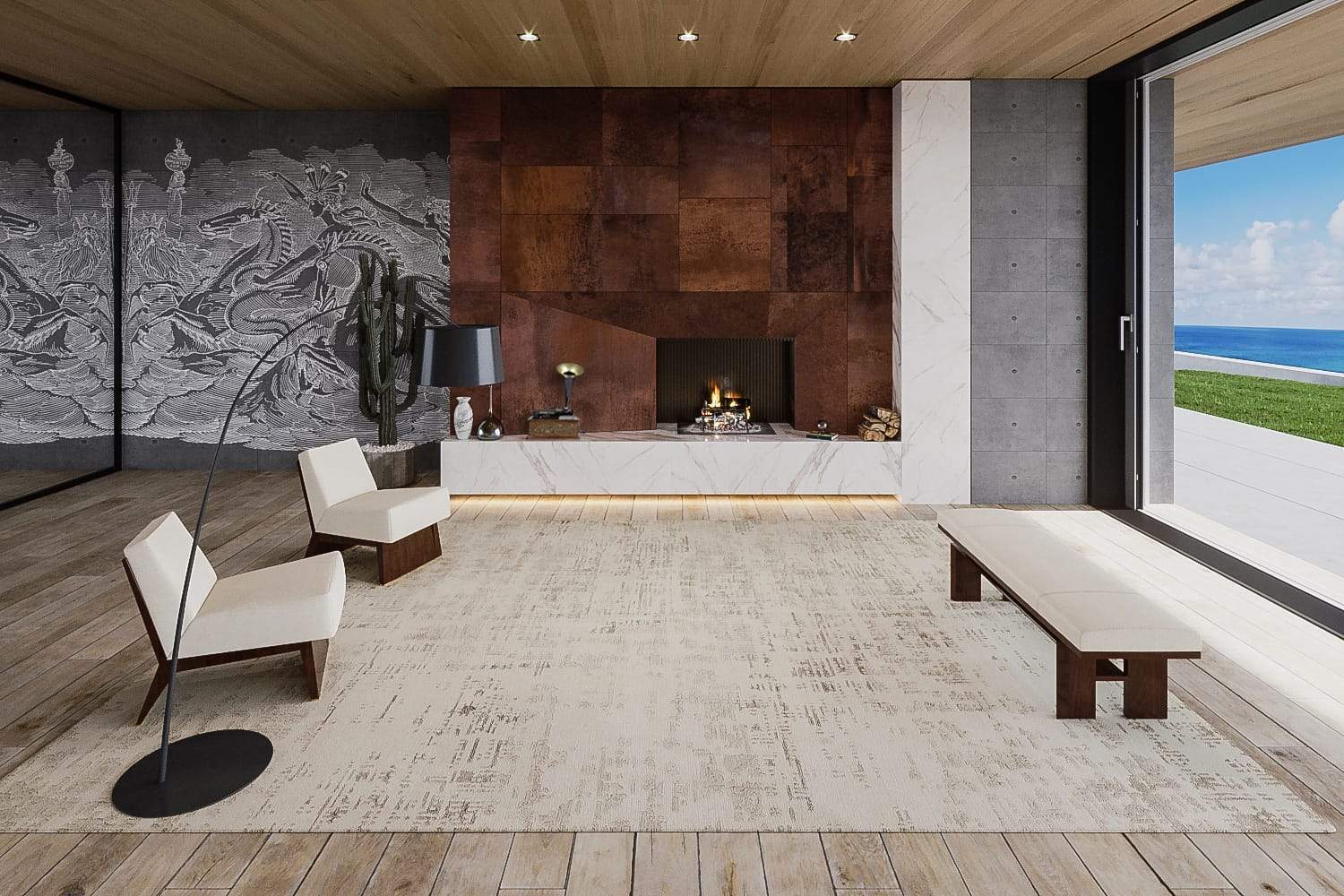 BURLAP IVORY GOLD Lifestyle room-image Tufenkian Artisan Carpets
