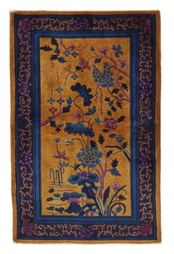 ANTIQUE CHINESE MANDARIN, GOLD/BLUE 3'1'' x 4'8''