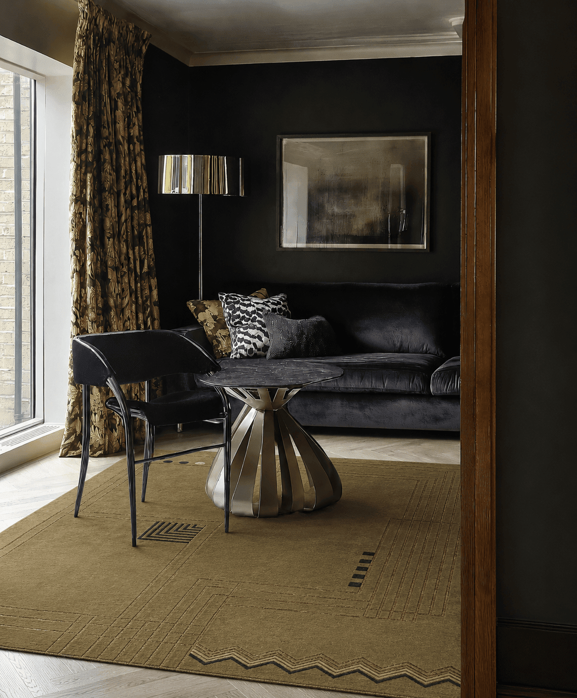 ELVIS MOSS installation in a Modern minimalist living room interior
