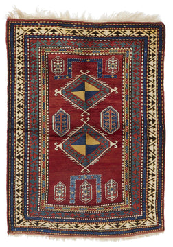 KAZAK PRAYER RUG ANTIQUE 4' 7